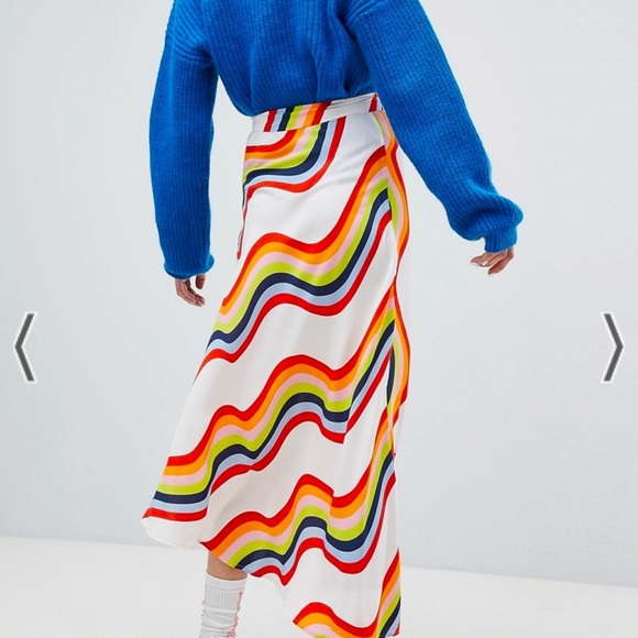 House of Holland Colorful Wave Pattern MIDI Skirt - Picture 3 of 13